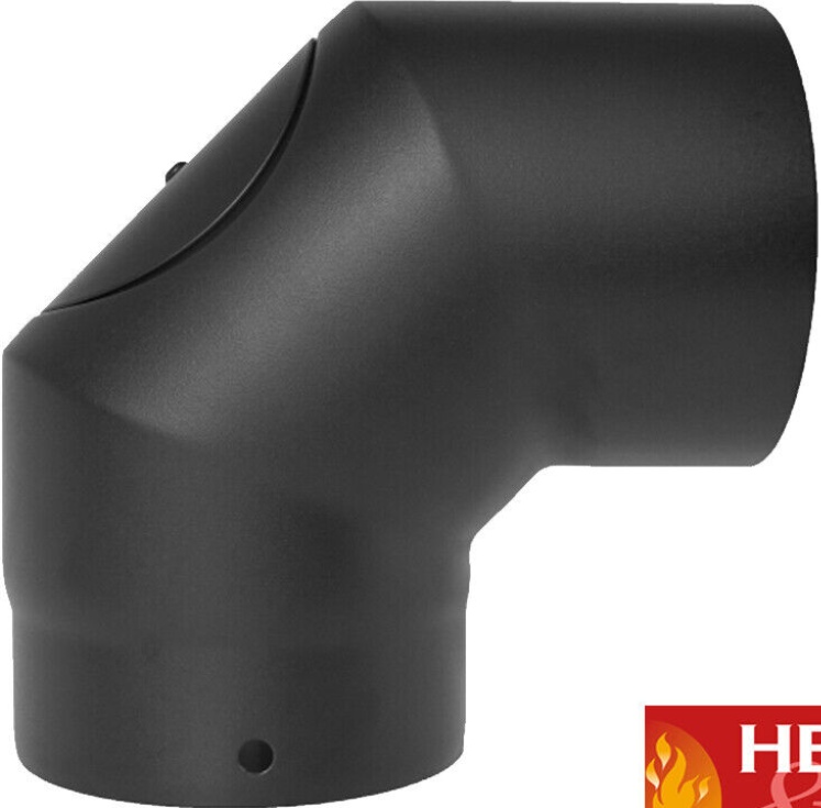 90 Degree Bend c/w Door 6inch 150mm Vitreous Enamel Matt Black Flue Pipe Bend