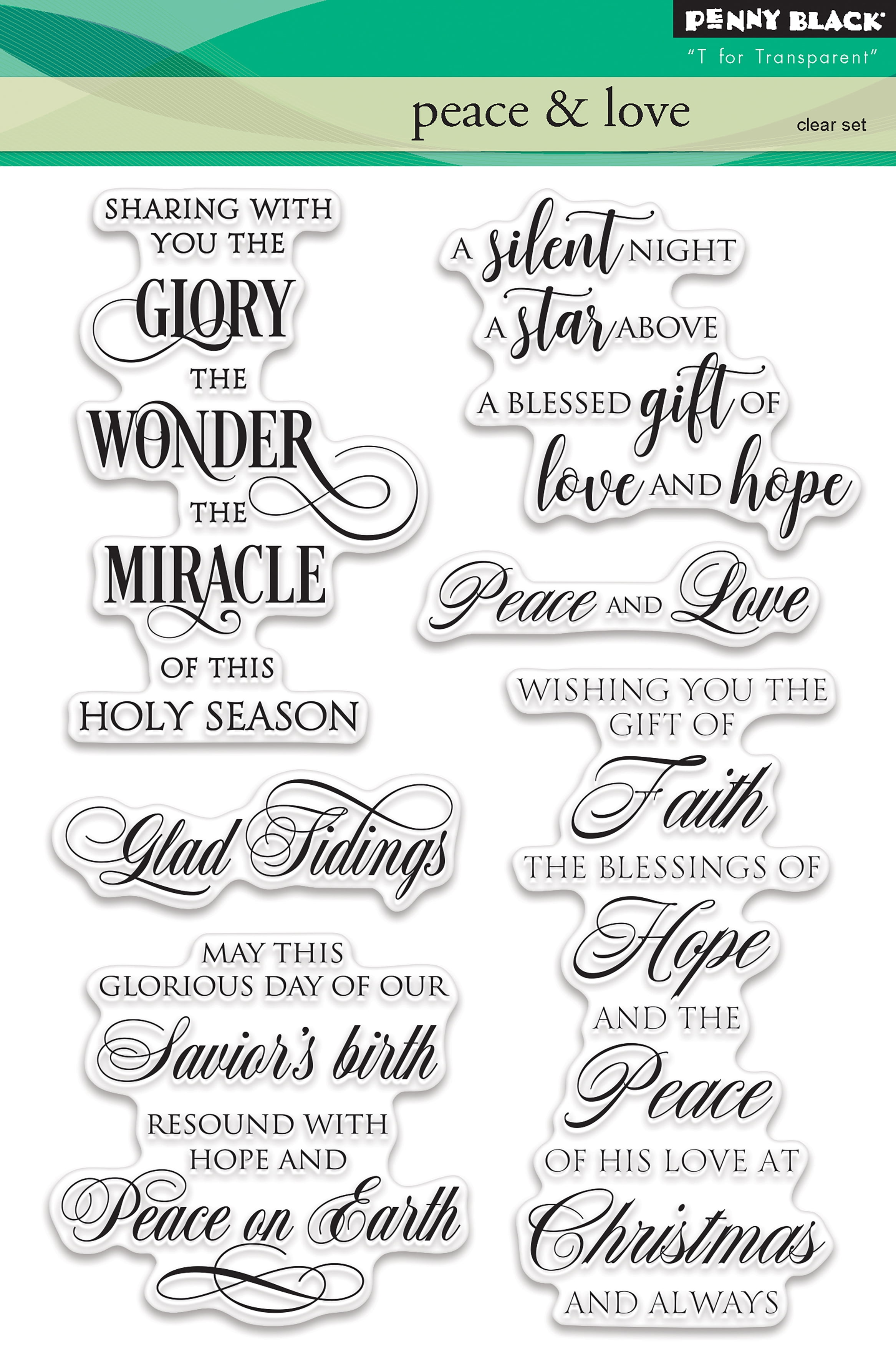Penny Black Sentiments Clear Stamps Set - Peace & Love 30-438