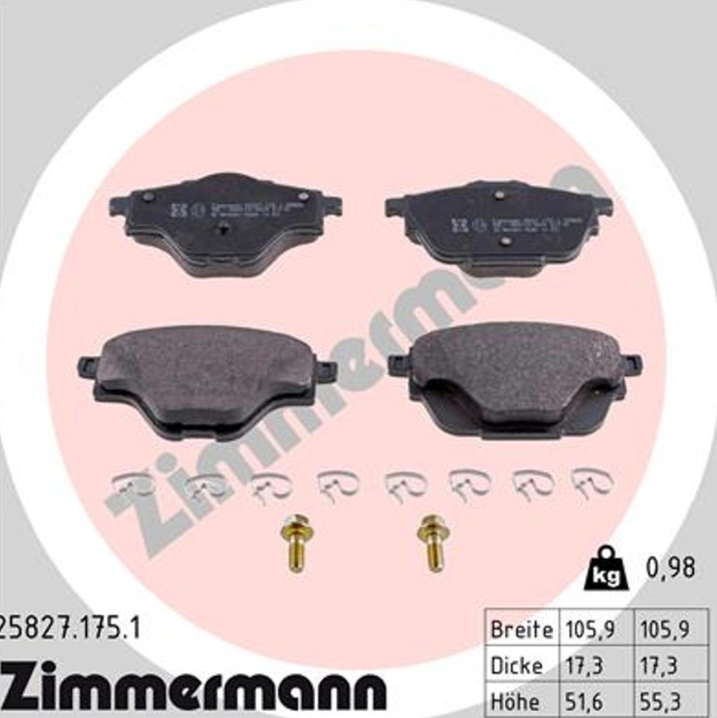 ZIMMERMANN 25827.175.1 Brake Pad Set, disc brake for CITROËN,DS,OPEL,PEUGEOT,PEU