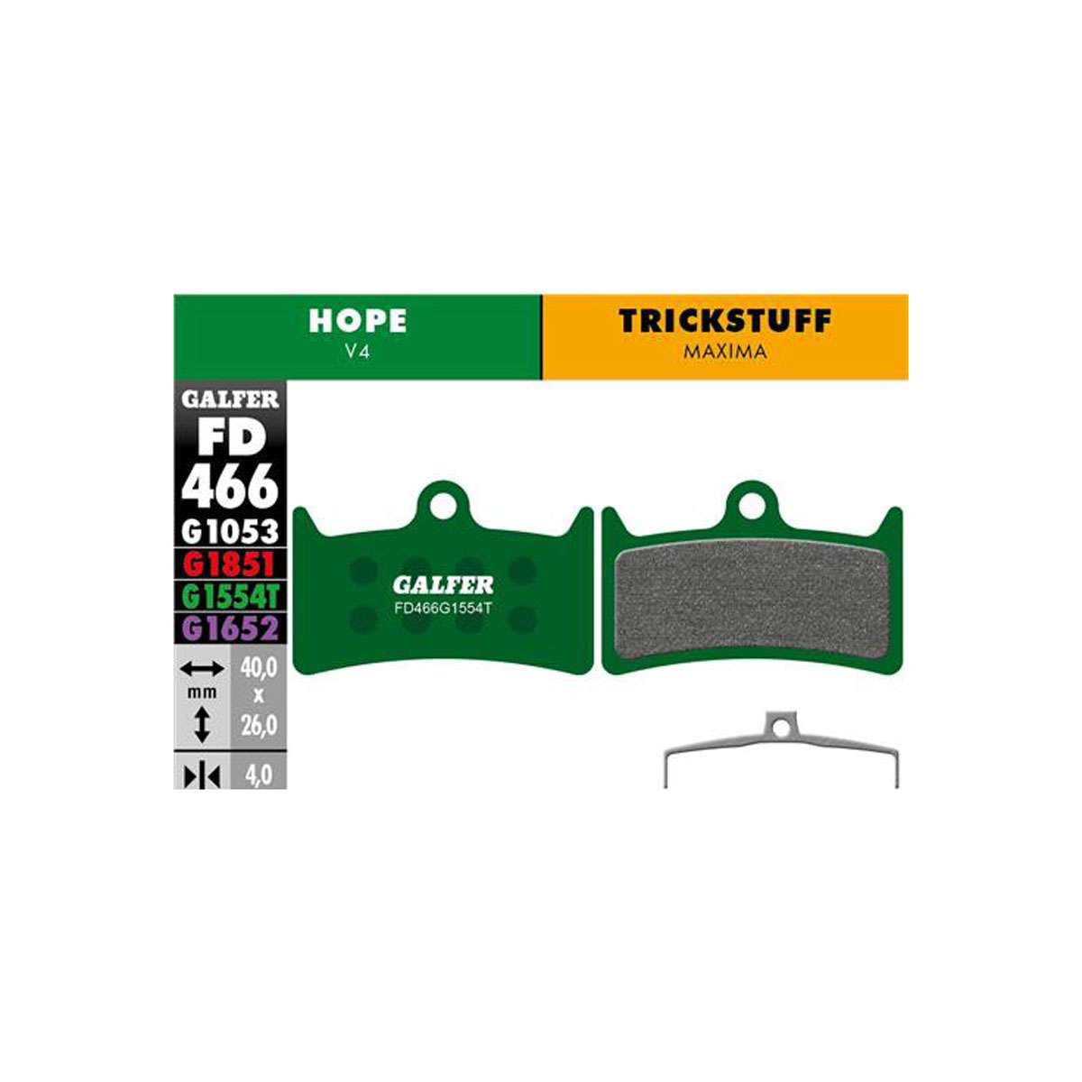 Galfer Disc Brake Pads for Hope V4 GR4 / TR4 - FD466 G1554T Pro Green - Image 2