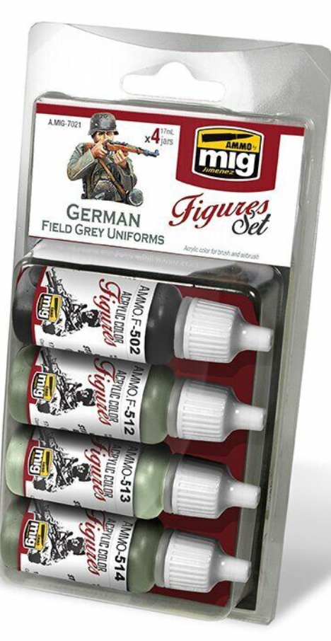 Ammo GERMAN FIELD GREY UNIFORMS paint set of 4 colours by Mig Jimenez Mig7021