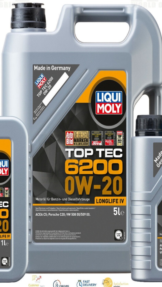 Liqui Moly 0W-20 Top Tec 6200 Porsche C20 VW 508 00/509 00 Engine Oil ACEA C5 1L