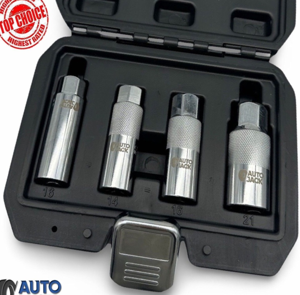 3/8"" Spark Plug Socket Set 4pc – 14mm 16mm 21mm Thin-Wall | Cr-V | Carry Case
