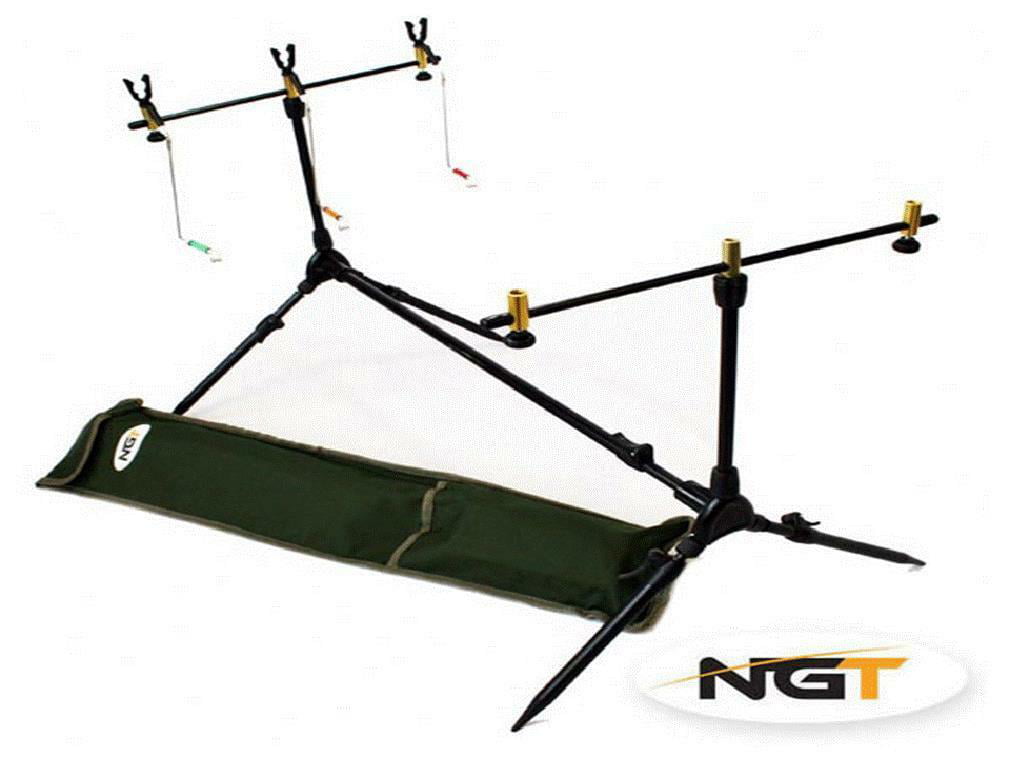 NGT Rod Pod Carp Fishing 3 Rod with Bite Indicators 3 Rod Buzzer Bars and Case