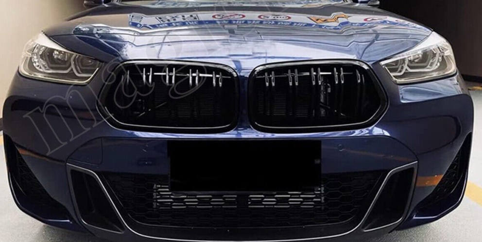 DOUBLE SLAT FRONT KIDNEY GRILLE GRILLS GLOSS BLACK FOR BMW X2 SERIES F39 2018+