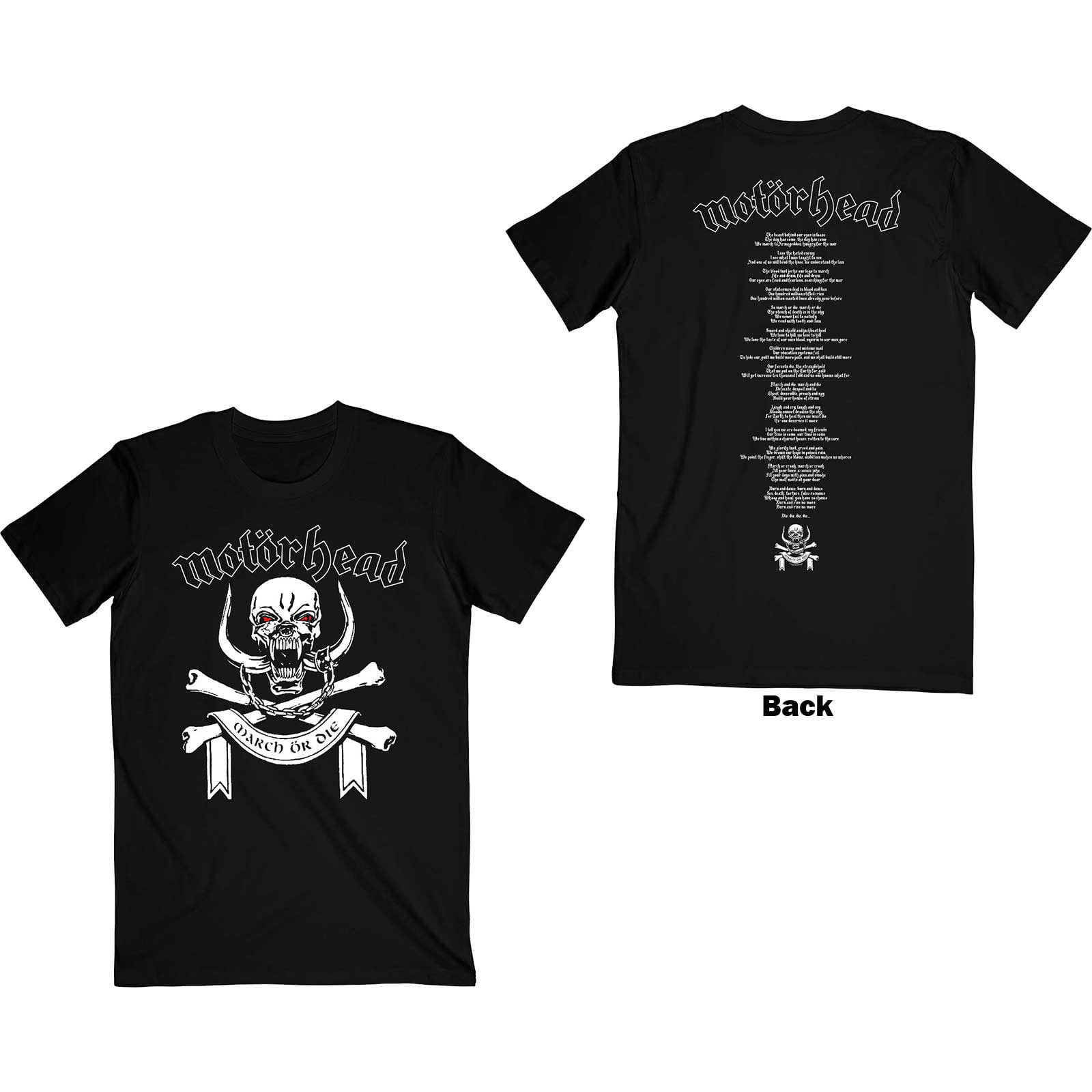 Motorhead - T-Shirt - March or Die Lyrics - XL - Black