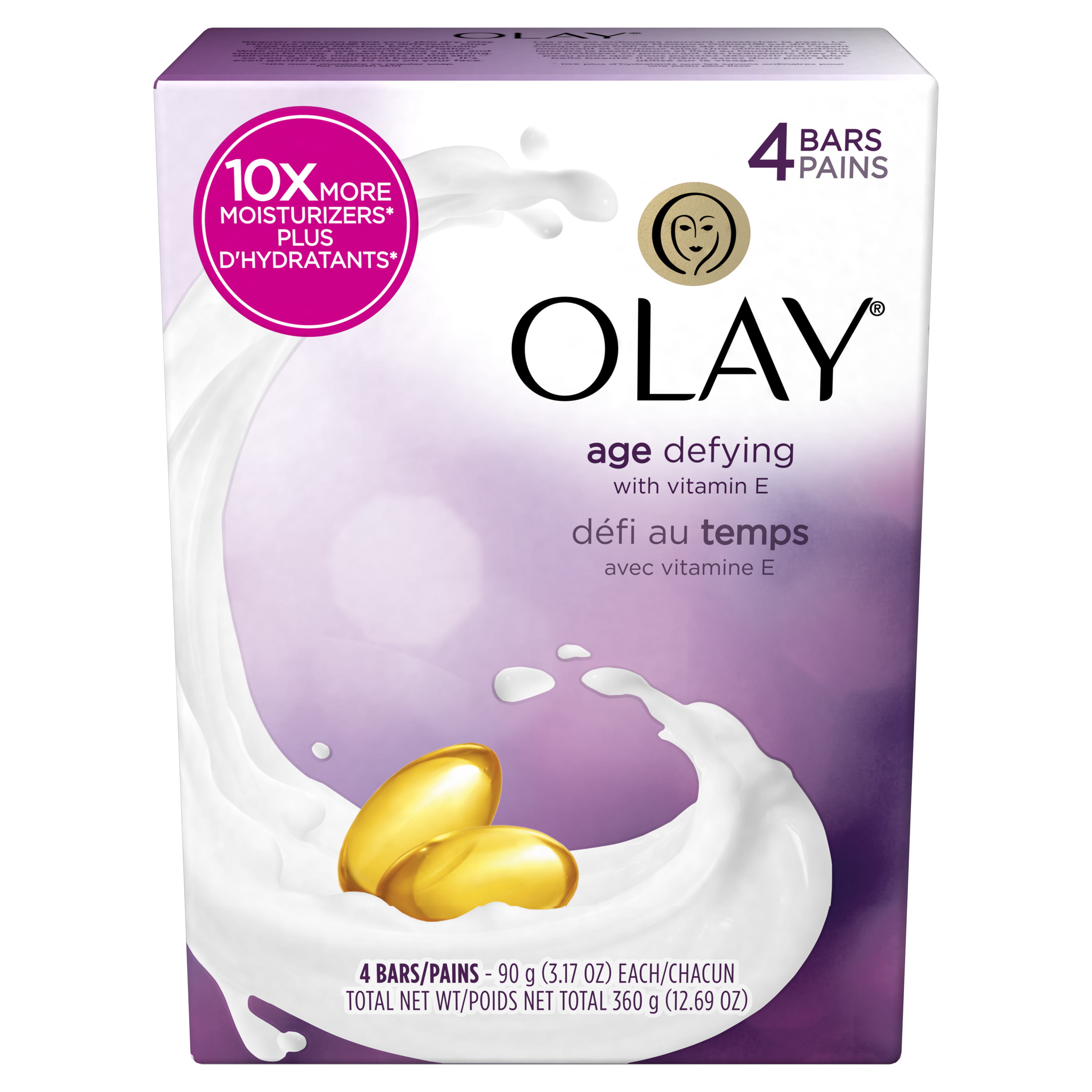 Olay Age Defying Moisturizing Anti Aging Beauty Soap Bar With Vitamin E, 4 Packs