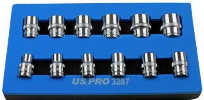 US PRO Tools 12PC 3/8"" DR 12PT Shallow Socket Set 8 - 19MM 3287