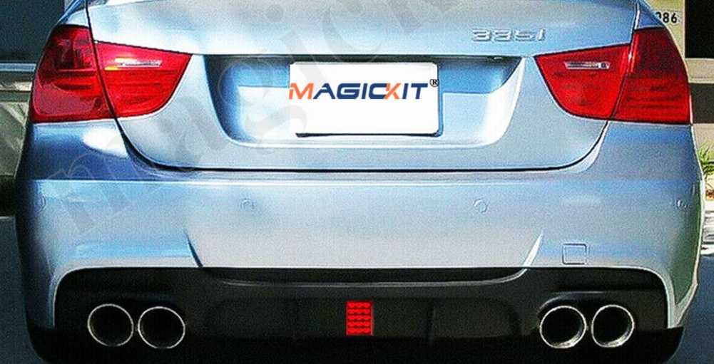 FOR BMW E90 E91 3 SERIES M SPORT REAR DIFFUSER LIP QUAD STYLE CARBON LOOK W/ LED