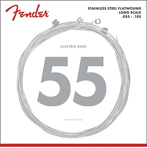 Fender Flatwound Stainless Steel 55-105 Bass Guitar Strings, Long Scale [9050M]