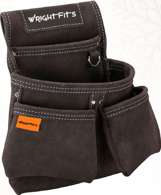WrightFits Leather Tool Pouch Double Nail Pocket Work Tool Holder Brown Pouches