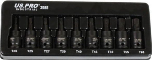 US PRO INDUSTRIAL 9pc 3/8” DR Impact Star TRX Torx Bit Sockets Set T20 - T60 - Image 2