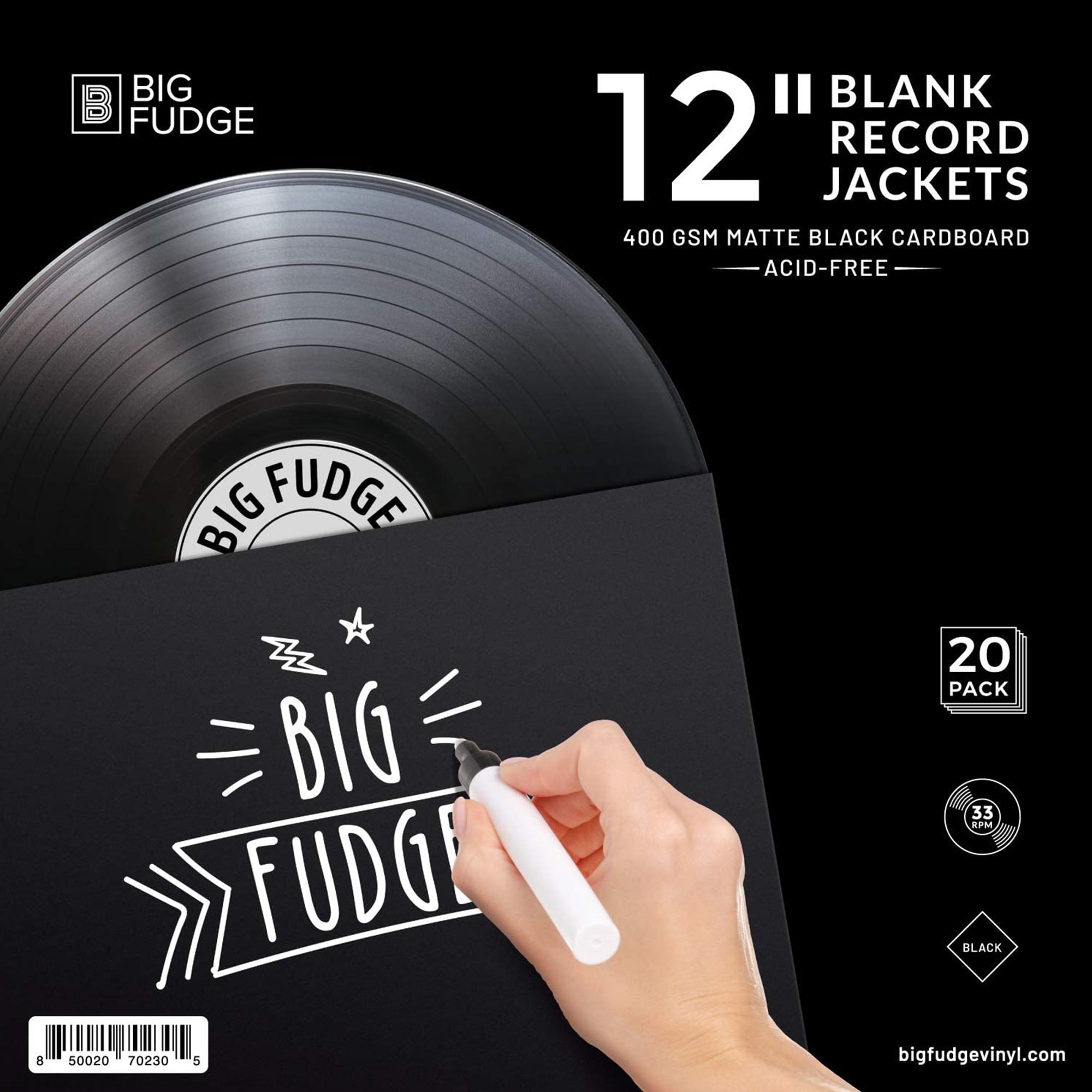 Big Fudge 12"" Vinyl Record 400gsm Cardboard Sleeves (black, pack of 20)
