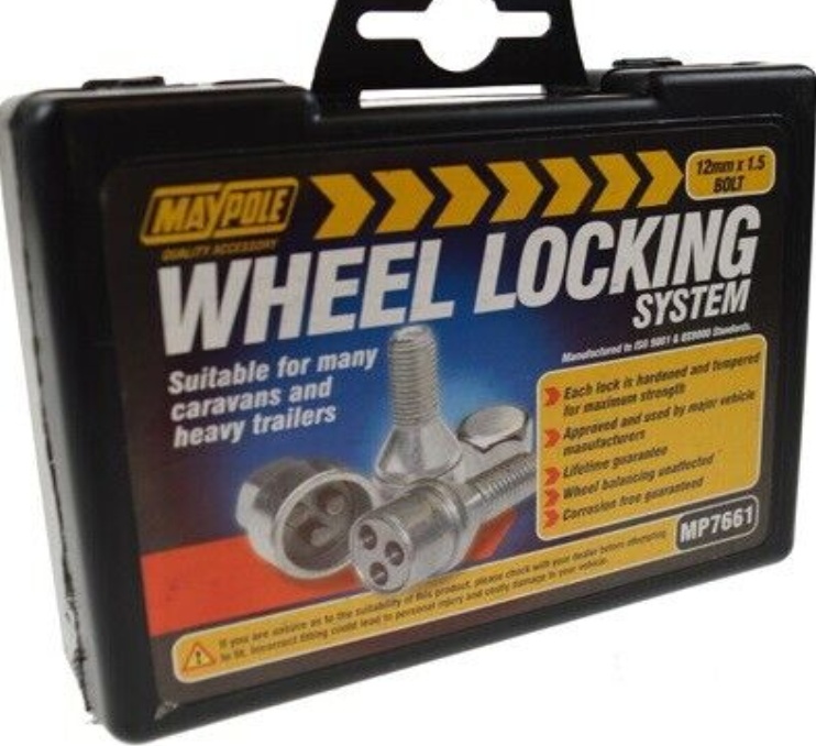 Maypole Locking Wheel Bolts 12mm M12 x 1.5mm Thread for most Trailers & Caravans