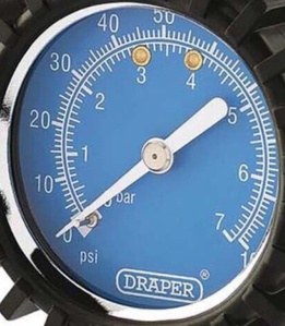 Draper 91347 Tyre Pressure Gauge 0 - 100psi 0 - 7bar