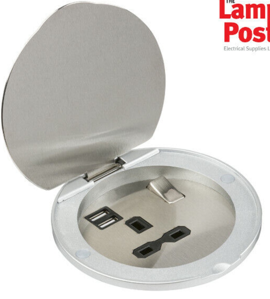 Knightsbridge SKR3 Recess Switched Socket & Dual USB A+C Charger St Steel/Black