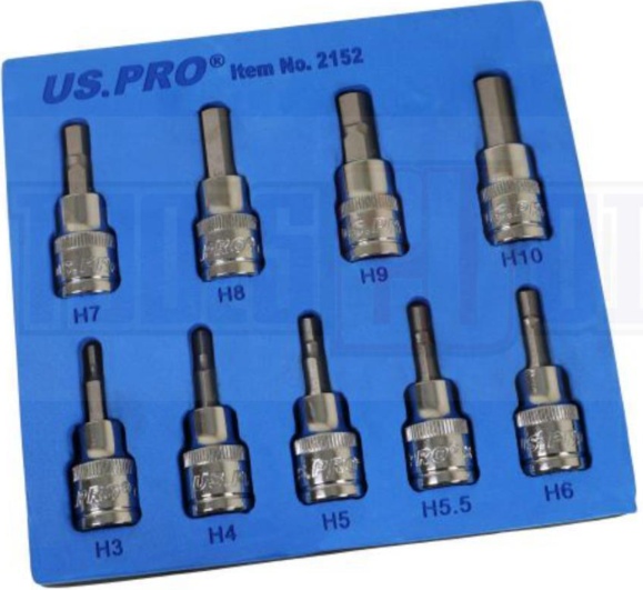 US PRO Tools 9PC 3/8"" DR Hex Allen Bit Sockets 48mm Long 3 - 10mm 2152
