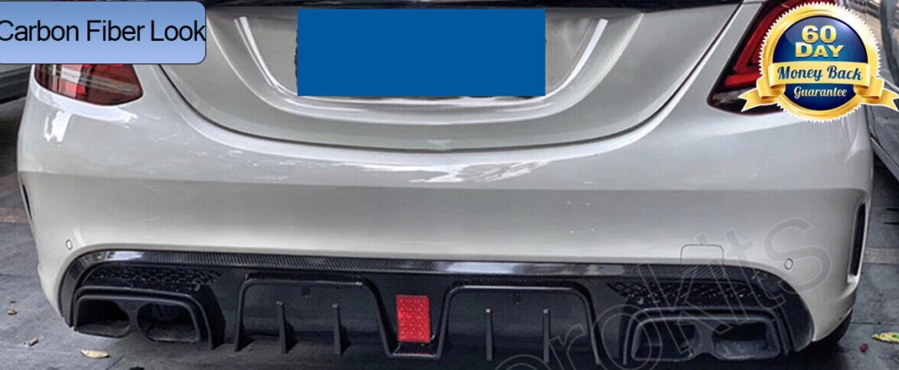 FOR MERCEDES C CLASS W205 B STYLE REAR DIFFUSER WITH LIGHT TAILPIPES CARBON LOOK