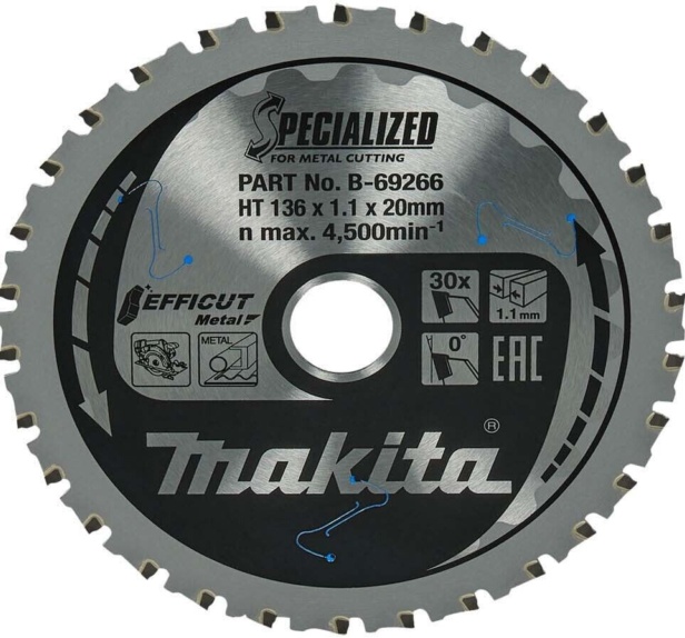 Makita B-69303 Efficut TCT Metal Cutting Circular Saw Blade (136mm x 20mm x 30T)