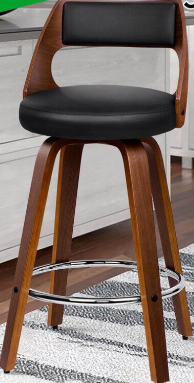 ALFORDSON 2x Swivel Bar Stools Eden Kitchen Wooden Dining Chair BLACK