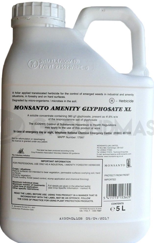 1 X 5L MONSANTO AMENITY XL VERY STRONG PROFESSIONAL GLYPHOSATE WEEDKILLER