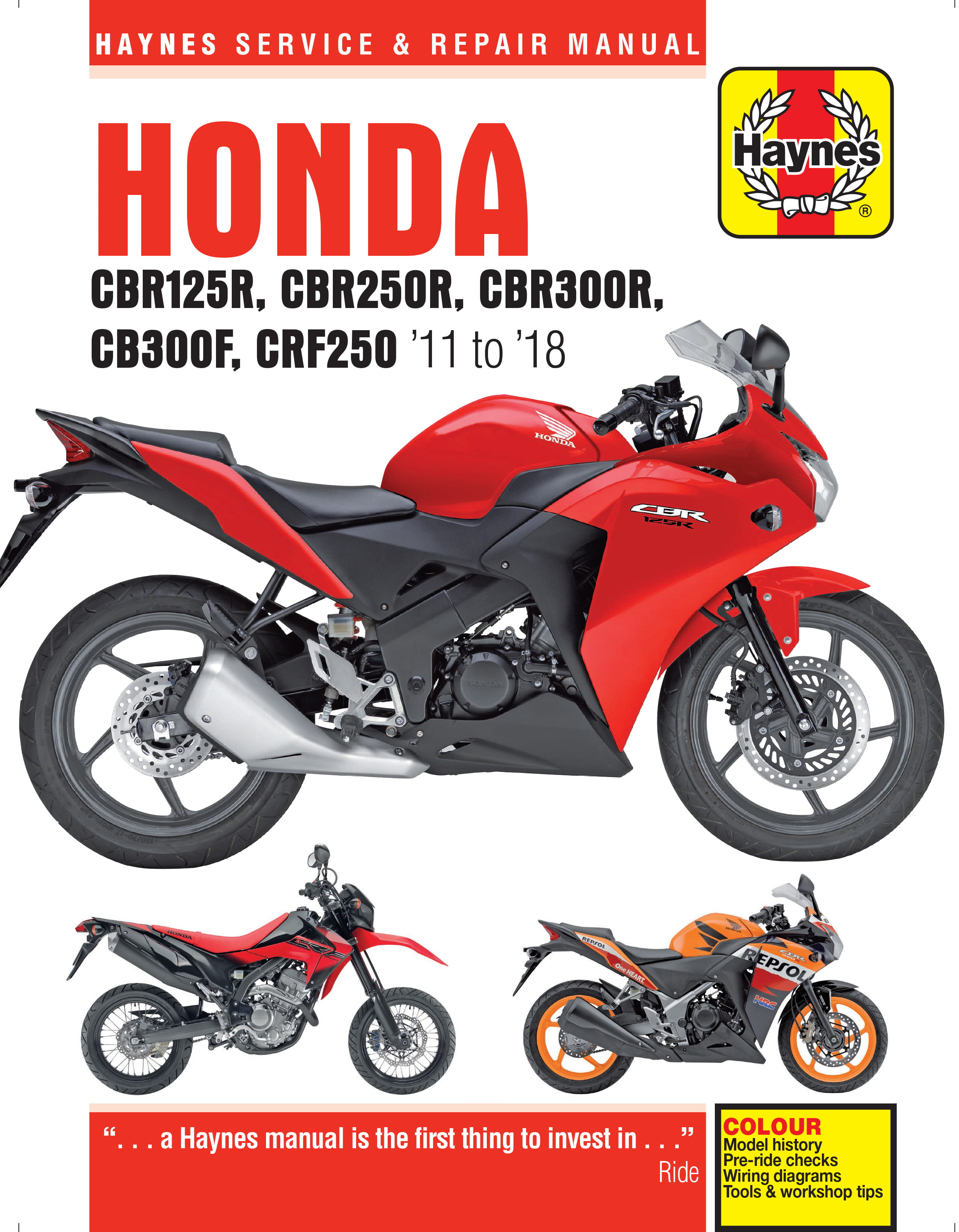Haynes Manual 5919 for Honda CBR125, CBR250R, CBR300R, CB300F, CRF250L/M (11-18)