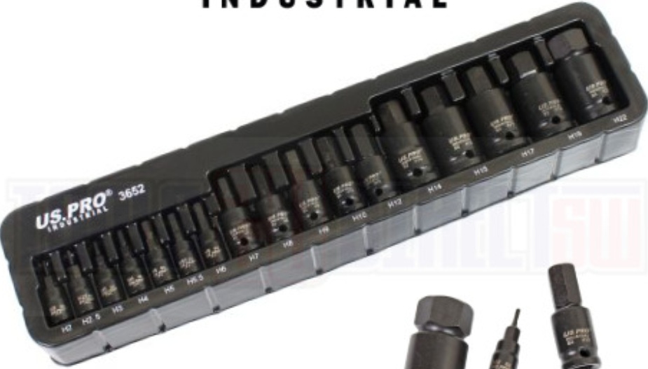 US PRO INDUSTRIAL 17pc IMPACT HEX Bit Socket Set Mixed Drive 2mm - 22mm