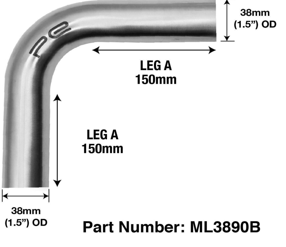 1.5"" 38mm Exhaust 90 Degree Mandrel Bend 1.5D T304 Stainless Steel Long Legs