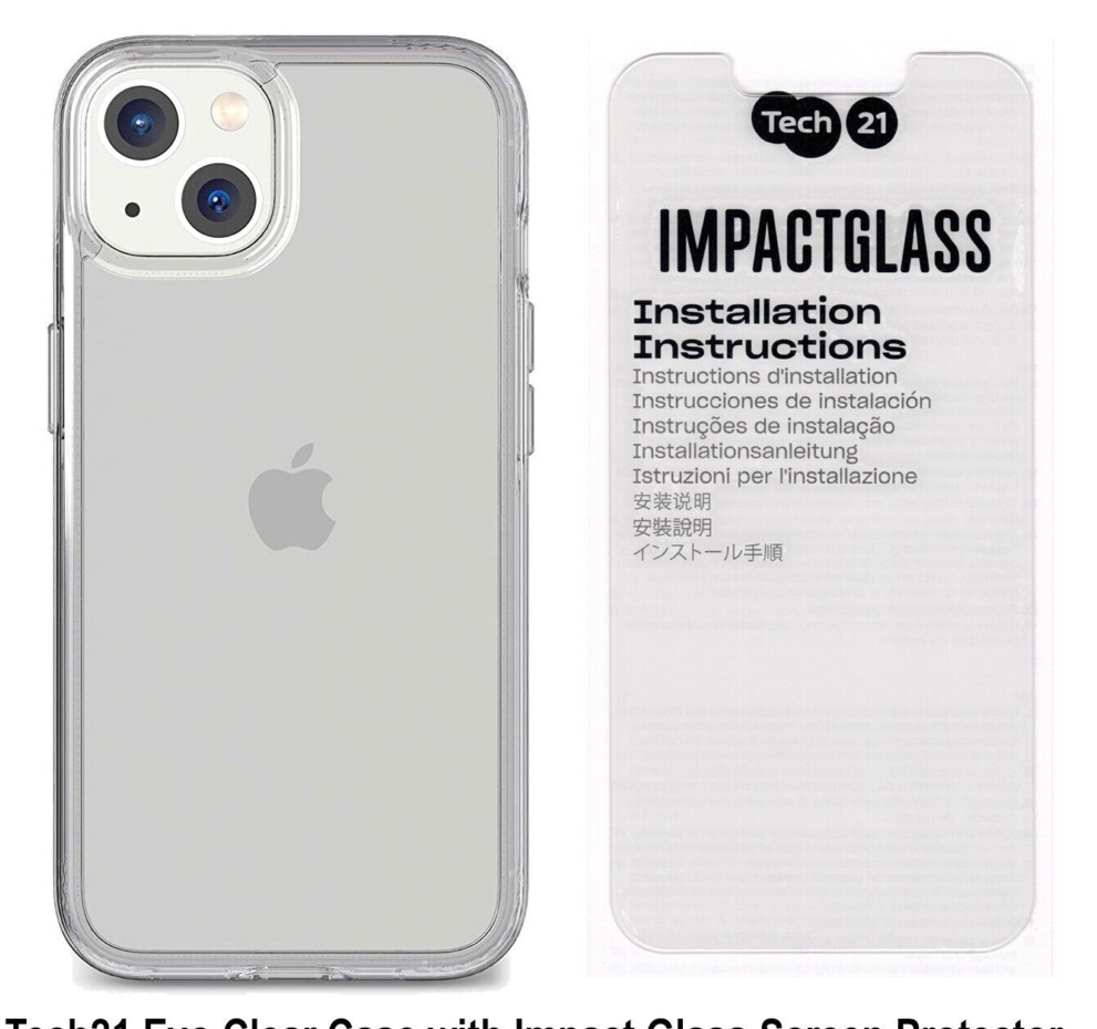 Tech21 Evo Clear Case with Impact Glass Screen Protector for iPhone 13
