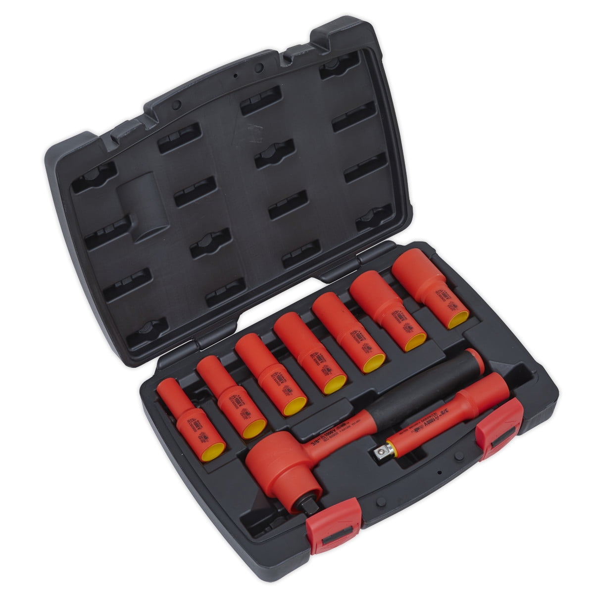 Sealey Premier 3/8"" Sq Dr 9 Piece VDE Insulated Socket & Ratchet Set AK7942