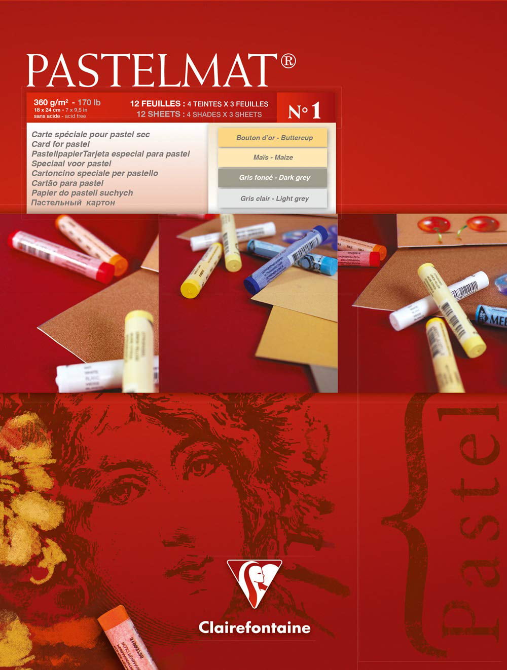 Clairefontaine : No.1 : Pastelmat Pad : 360gsm : 18x24cm (Apx.7x9in) : 12 She...