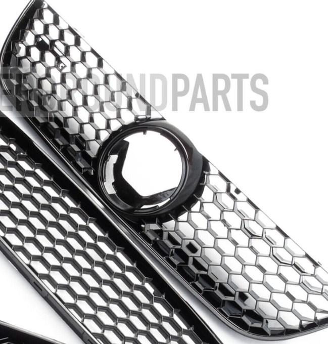 VW POLO GTI STYLE ALL GLOSS BLACK HONEYCOMB FRONT BUMPER GRILLES FOG LIGHT COVER