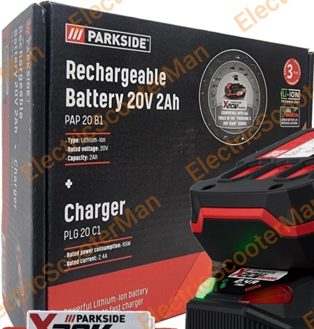 Parkside 20V 2Ah Battery And Quick Charger For X 20V Team Series Cordless Tool
