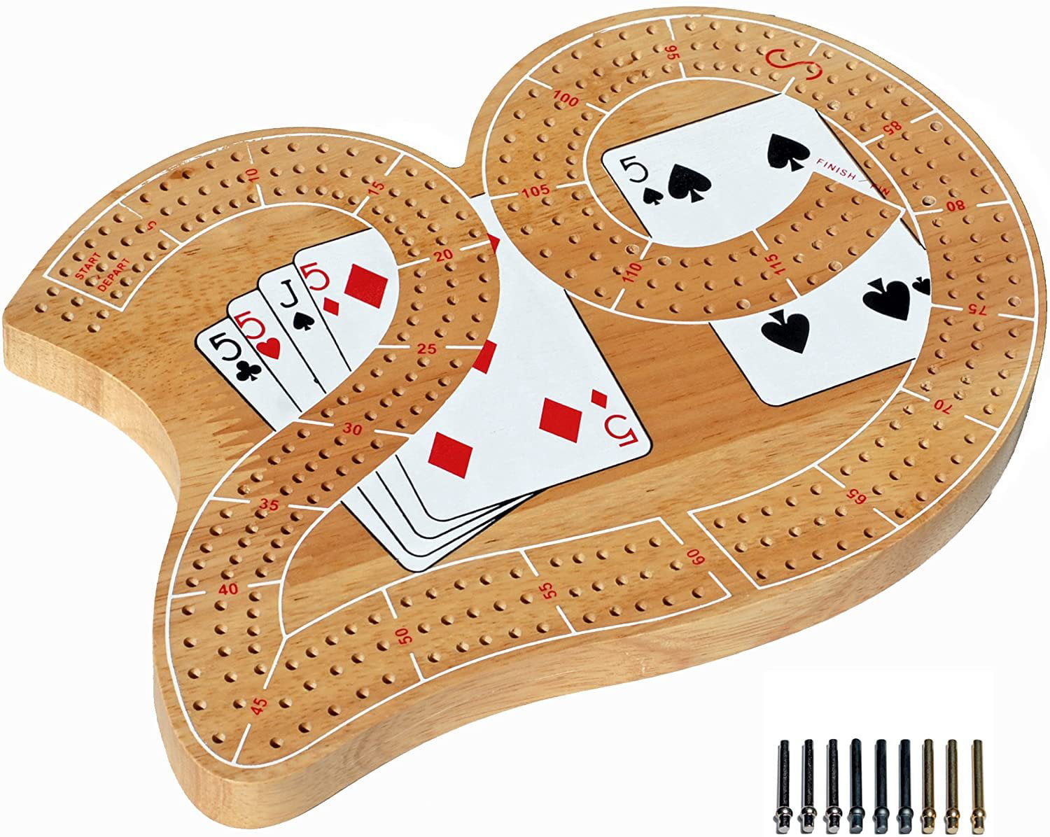 Classic 29 Cribbage Set - Solid Wood 3 Track Board with Metal Pegs (UK)