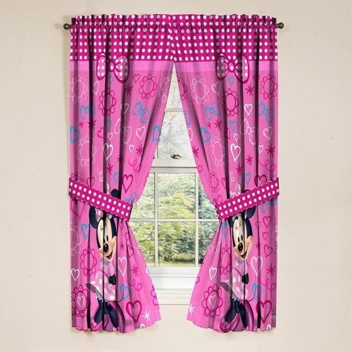 Jay Franco Pink Disney Minnie Mouse Window Panels Curtains Drapes Bow-Tique 42 X 63 Each