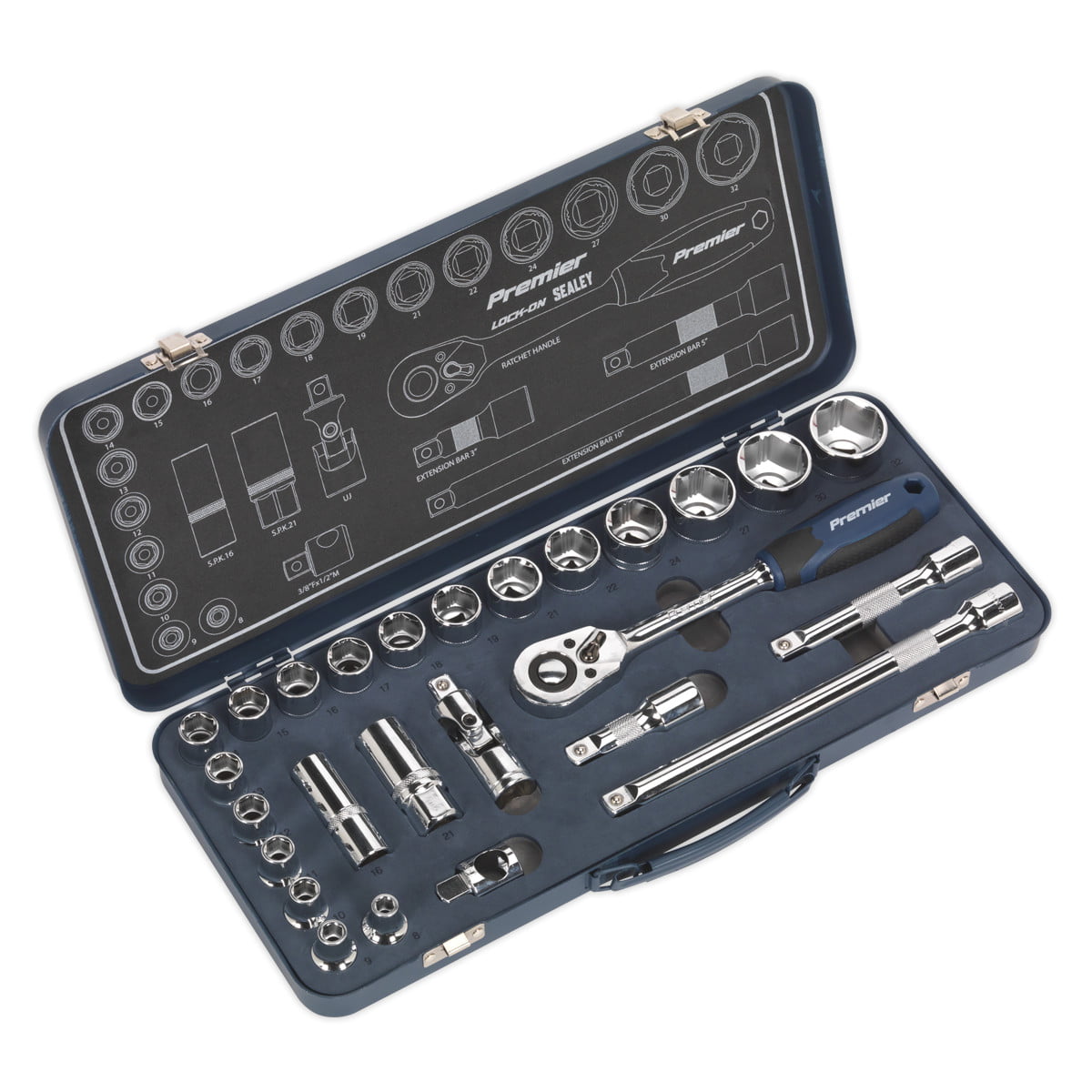 Sealey AK27482 Premier Lock-On™ Socket Set 1/2""Sq Drive 26pc