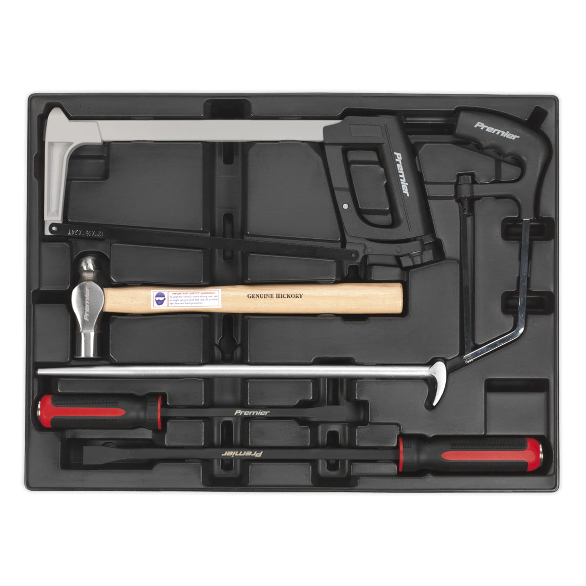 Sealey TBT30 Premier Pry Bar, Hammer & Hacksaw Set with Tool Tray 6pc