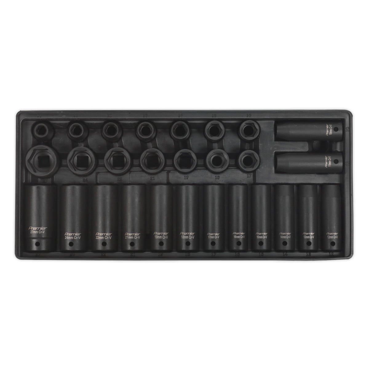 Sealey TBT24 Premier Impact Socket Set with Tool Tray 1/2""Sq Drive 28pc