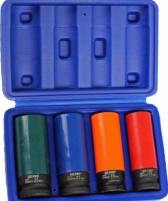 US PRO Tools 4pc 1/2"" Dr Deep Impact Sockets For Alloy Wheels 17, 19, 21, 22mm