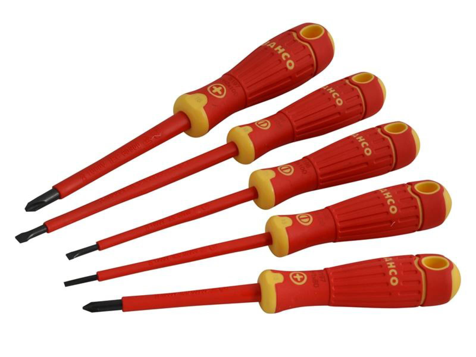 BAHCO 5 Piece VDE Screwdriver Set Slotted & Phillips PH 1000V Insulated B220.005