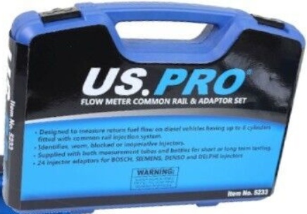 US PRO Diesel Injector Flow Meter Common Rail Adaptor Test Kit 36PC 6 Cylinder