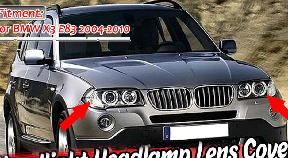 Pair Left&Right Headlight Clear Lens Cover+Black Lenses For BMW X3 E83 2004-2010