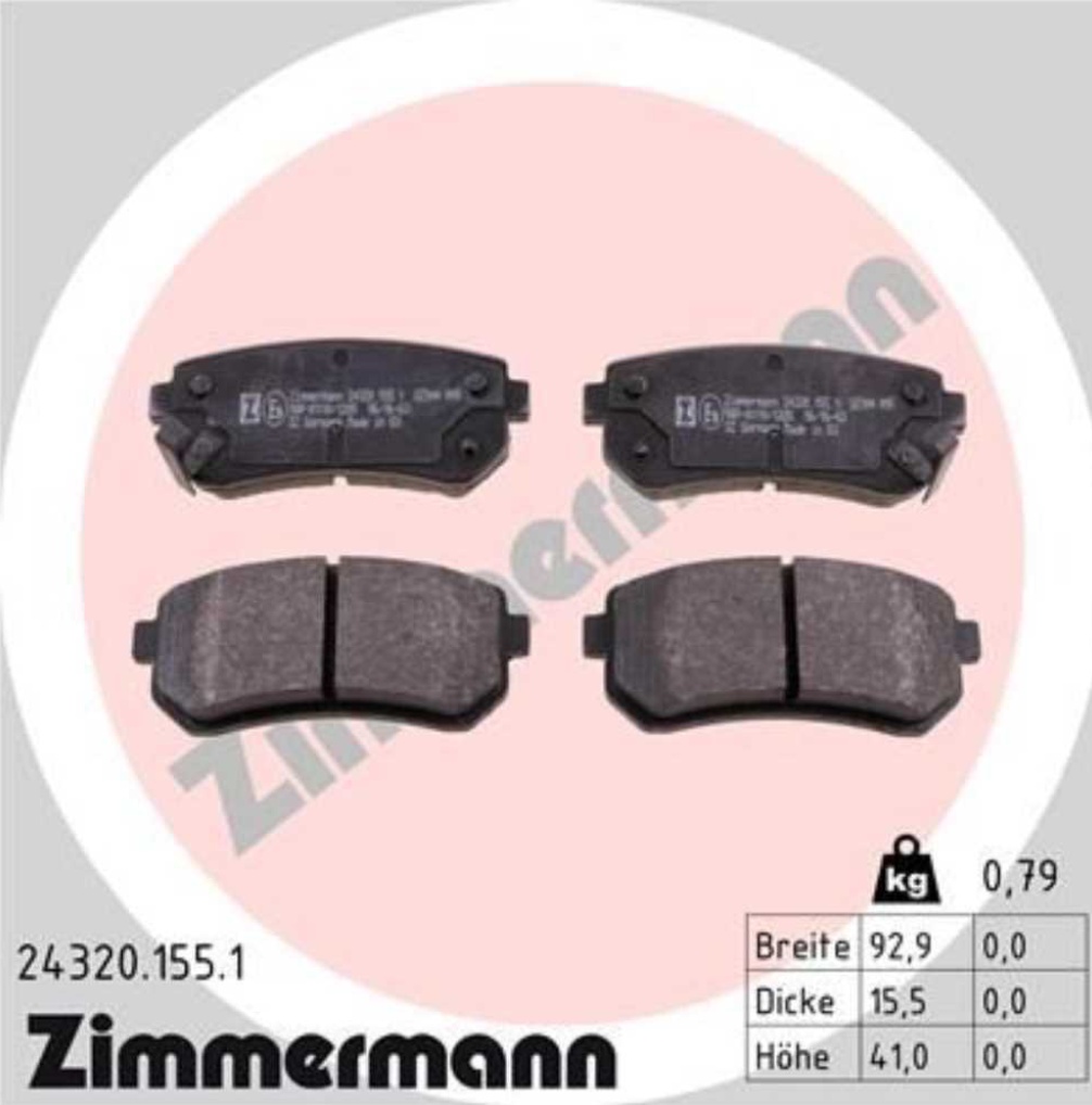 Brake pads 24320.155.1 ZIMMERMANN for HYUNDAI KIA