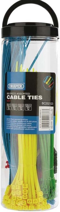 Draper 90737 Assorted Coloured Nylon Cable Ties (Pack of 650)