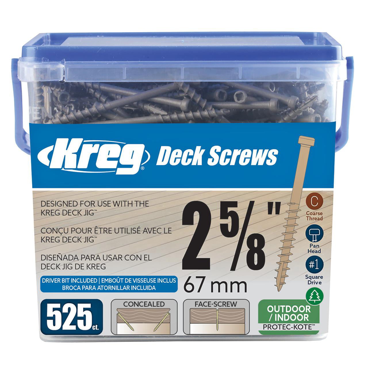 Kreg SDK-C262W-525 Kreg Protec-Kote Deck Screw - 67mm / 2-5/8"" x 8 Coarse, Pan-H