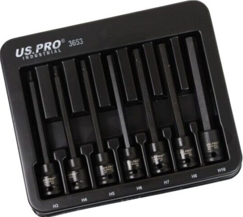 US PRO TOOLS 7pc 3/8"" DR Extra Long Impact Hex Bit Socket Set H3 - H10 3653 - Image 6
