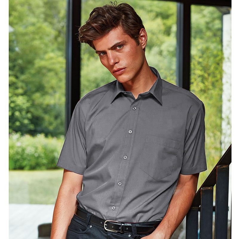 Premier (16.5, Steel) Mens Short Sleeve Formal Poplin Plain Work Shirt Multicoloured