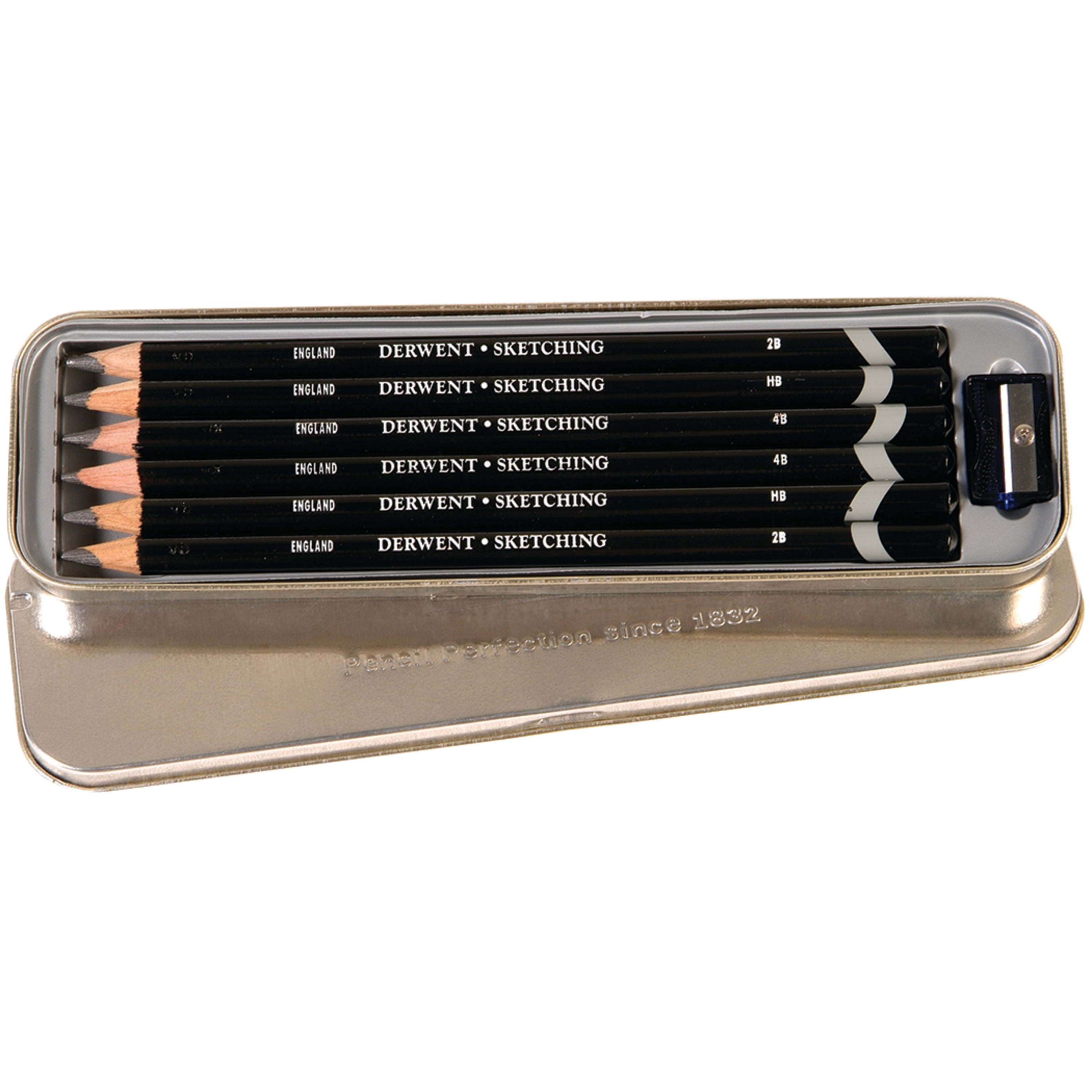 Derwent Sketching Pencil & Sharpener Tin Set Of 6