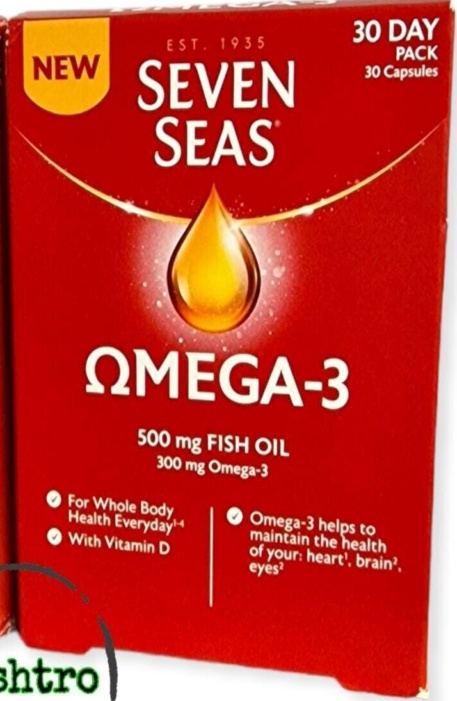 Seven Seas Omega-3, 500mg Fish Oil +300mg Omega,30 Capsules X 2 Pack