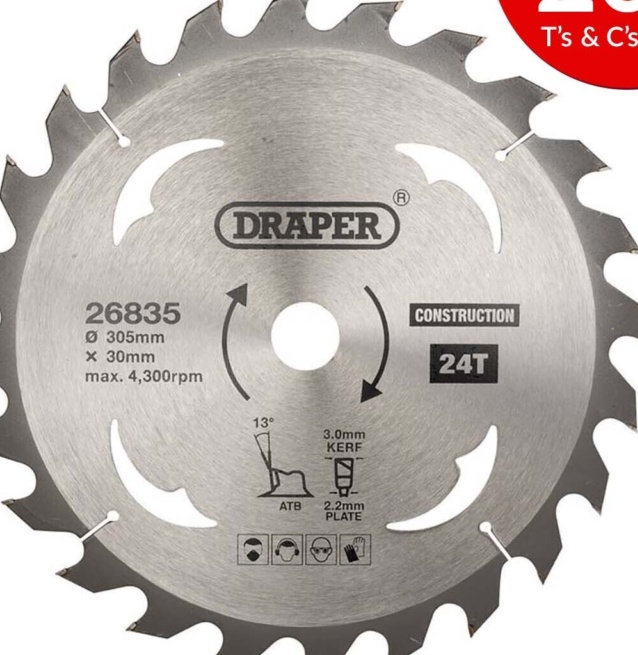 Draper 26835 TCT Construction Circular Saw Blade 305 x 30mm 24T